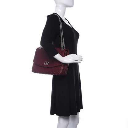 Balenciaga Calfskin Logo Matelasse Large BB Flap Chain Shoulder Bag Burgundy 2 of 9