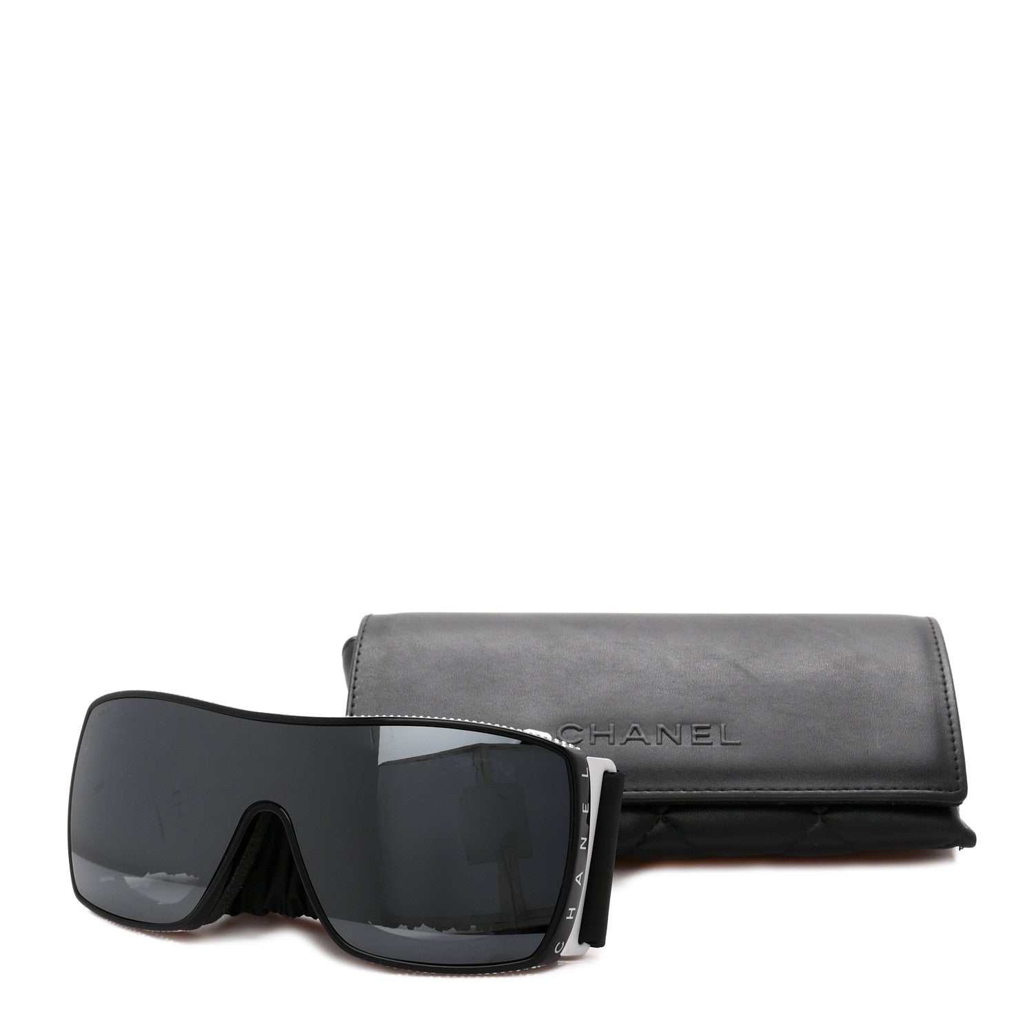 Chanel Crystal Acetate Technical Satin Shield Sunglasses Black 5 of 5