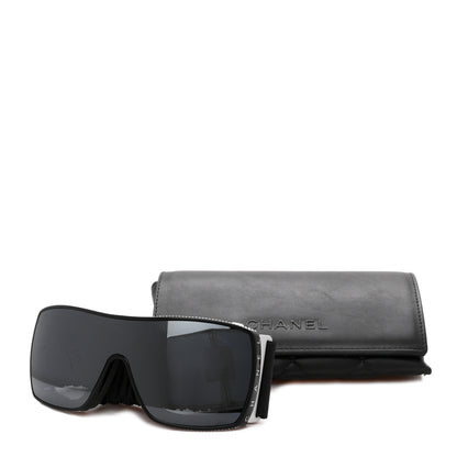 Chanel Crystal Acetate Technical Satin Shield Sunglasses Black 5 of 5