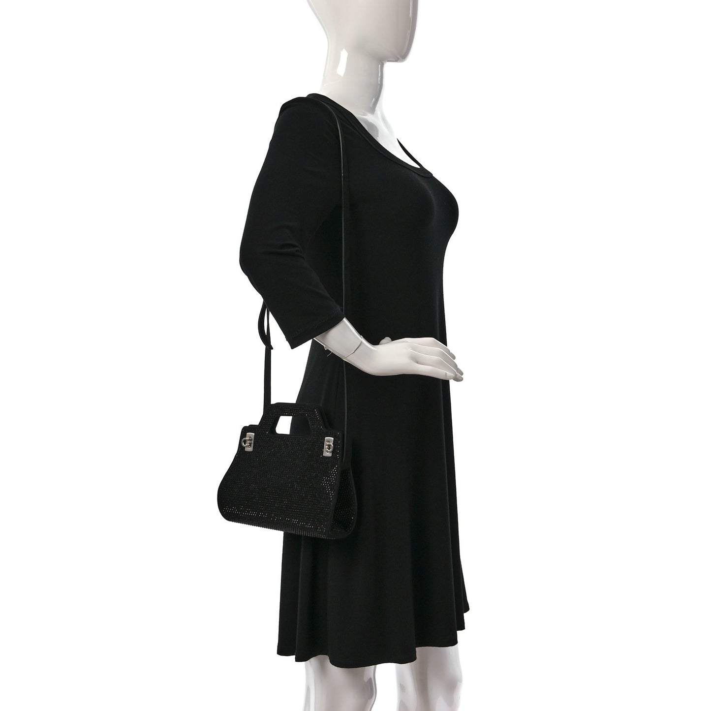 Suede Crystal Embellished Mini Wanda Top Handel Black