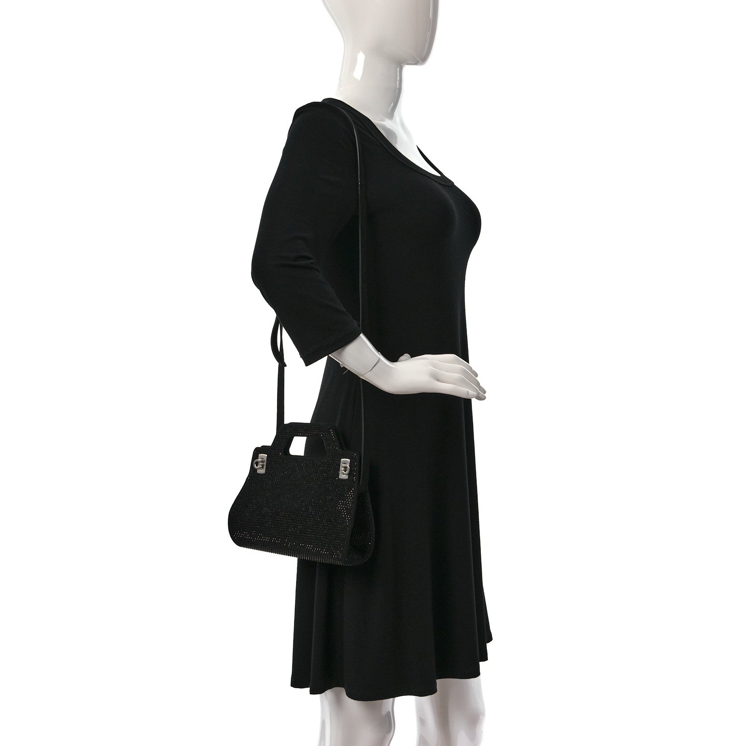 Salvatore Ferragamo Suede Crystal Embellished Mini Wanda Top Handel Black 2 of 10