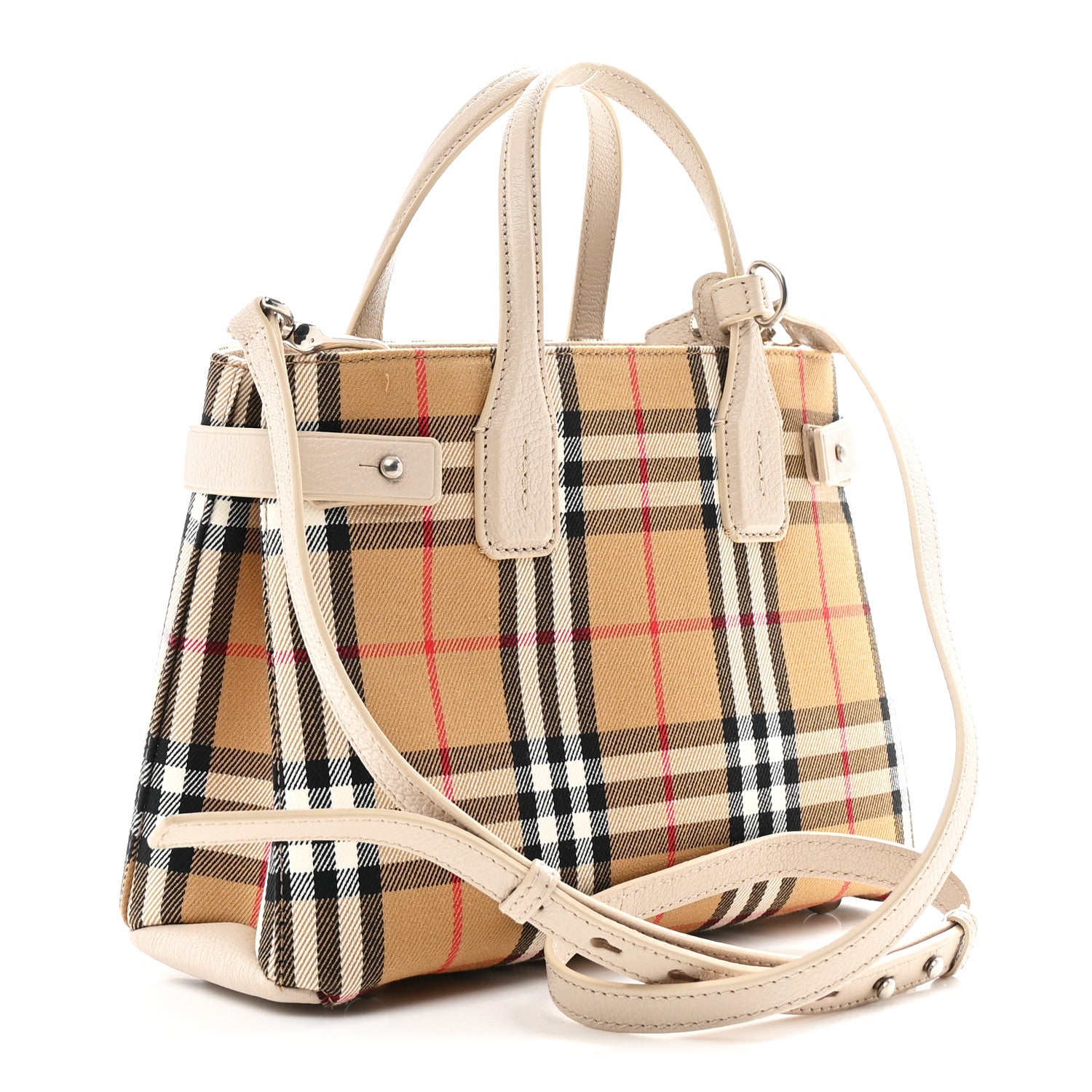Burberry Goatskin Vintage Check Small Banner Tote Limestone 3 of 10