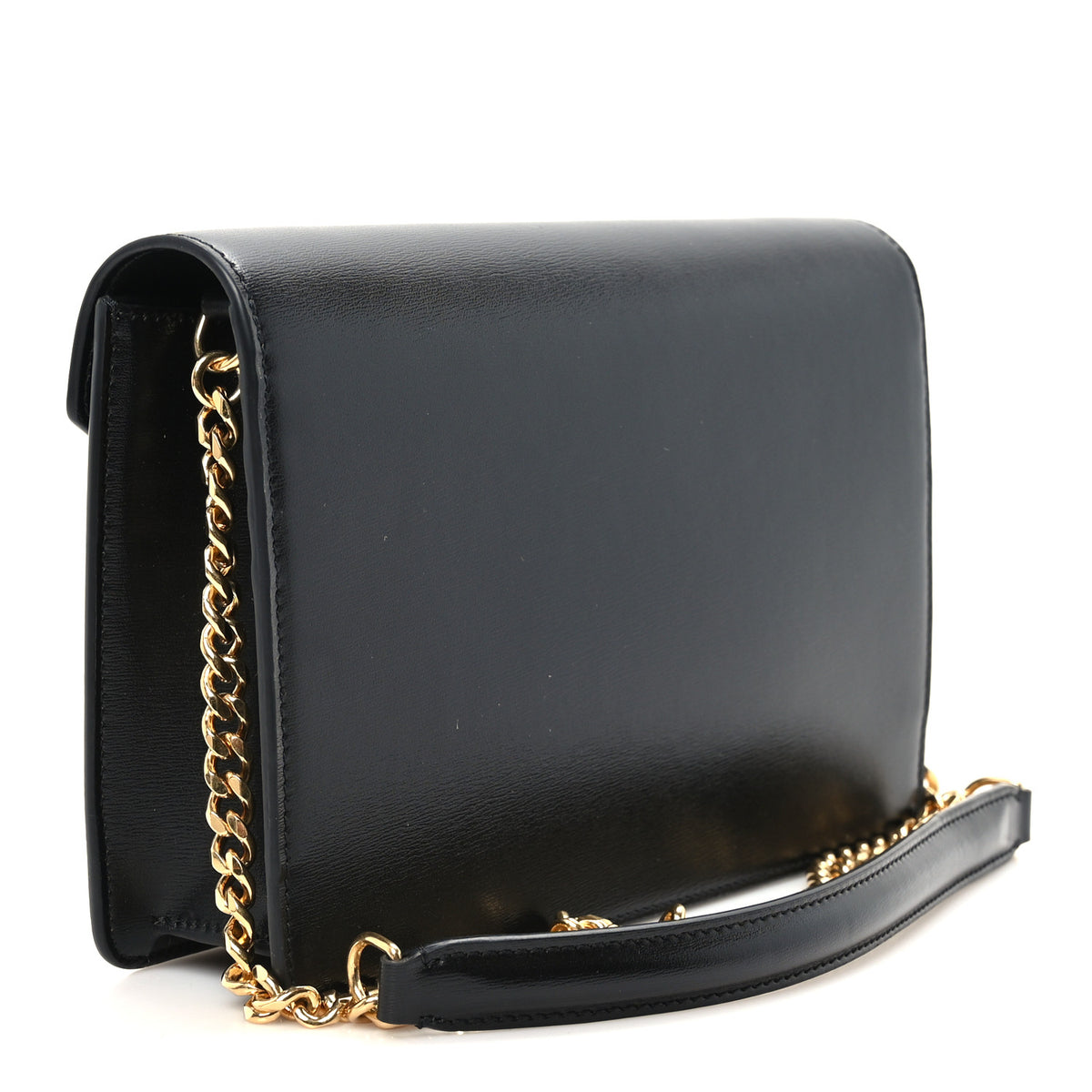 Shiny Calfskin Triomphe Margo Wallet on Chain Black
