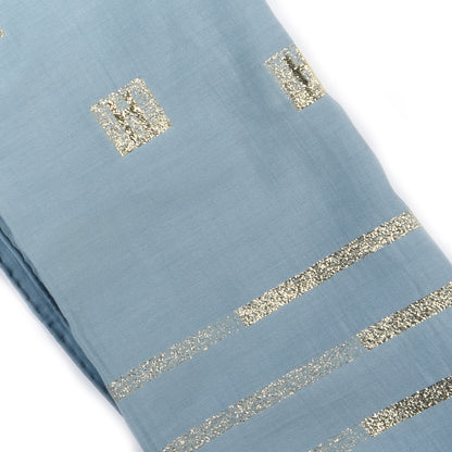 Hermes Cotton Silk Cheche H Scarf Bleu Madone Or White 4 of 4
