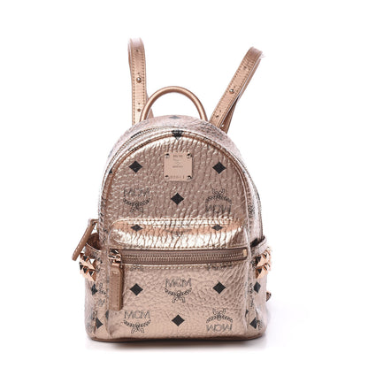 MCM Metallic Visetos Studded X-Mini Bebe Boo Backpack Champagne Gold 1 of 9