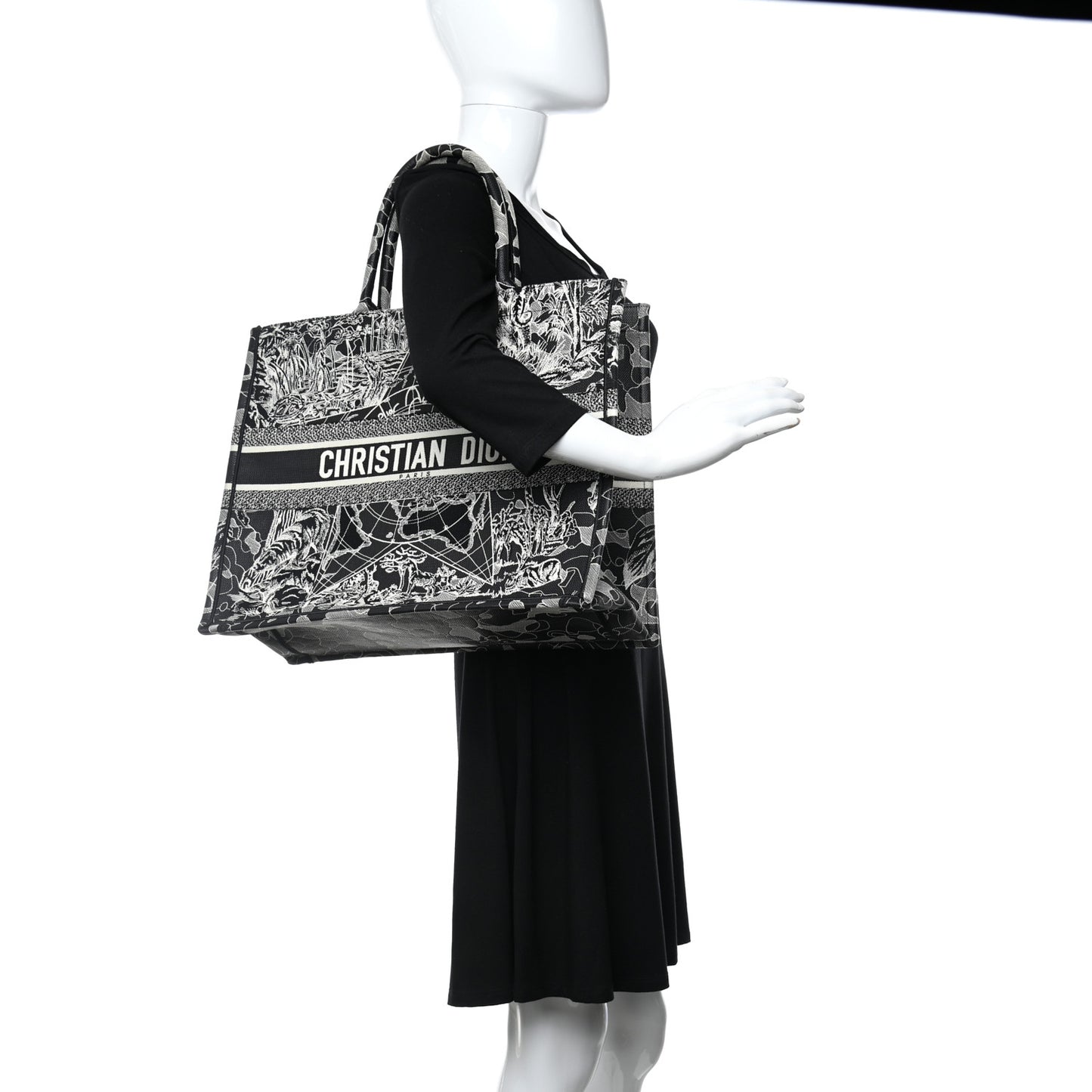 Canvas Embroidered Large Around The World Book Tote Black White