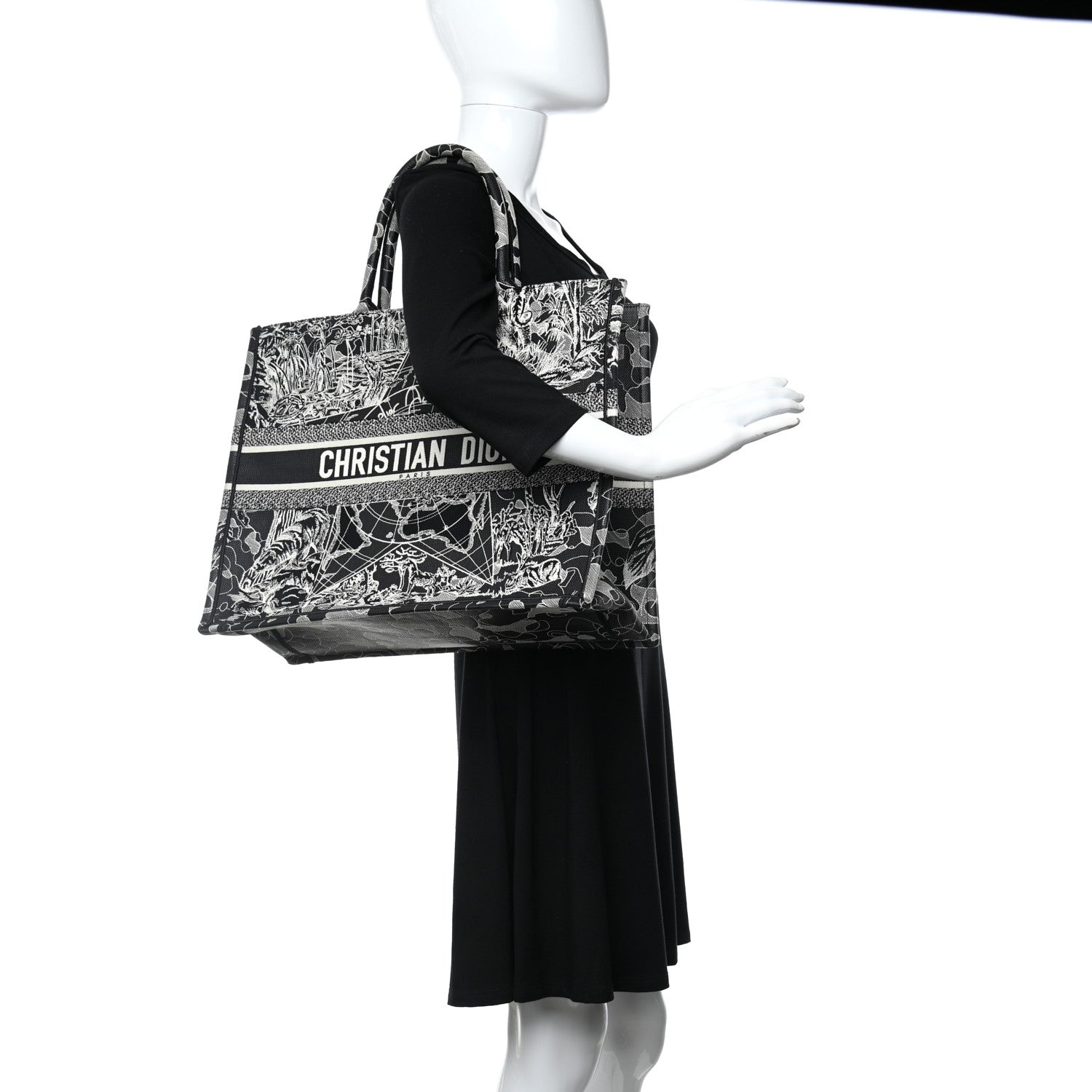 Christian Dior Canvas Embroidered Large Around The World Book Tote Black White 2 of 9
