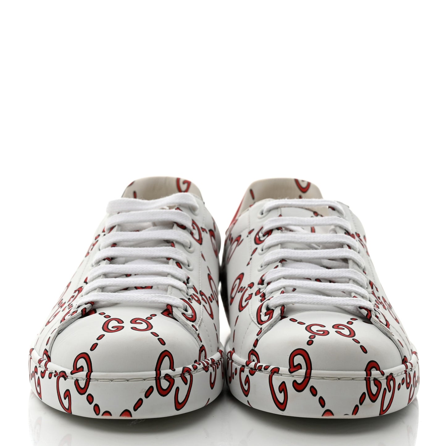 Calfskin GucciGhost Print Mens Ace Sneakers 7.5 White Hibiscus Red