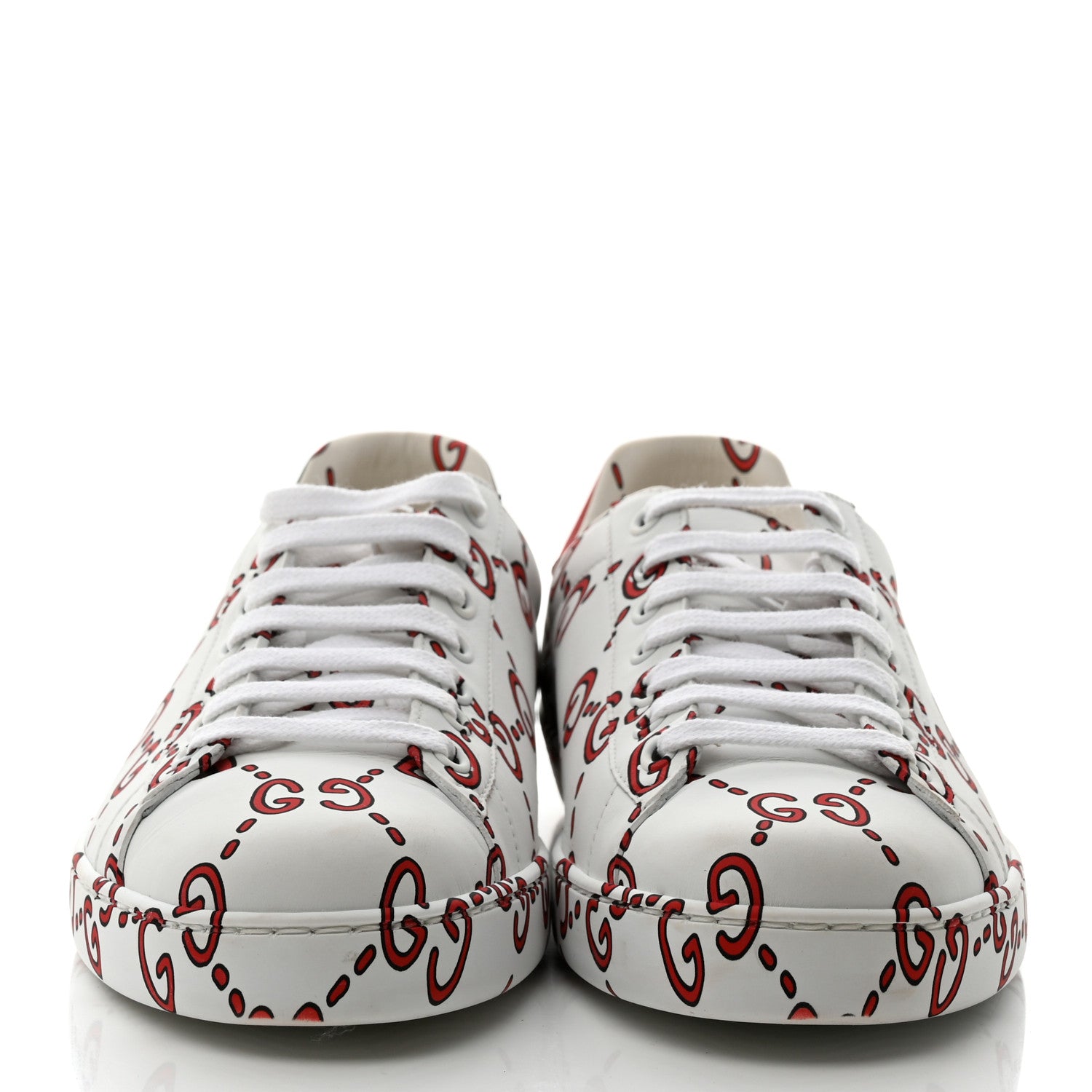 Gucci Calfskin GucciGhost Print Mens Ace Sneakers 7.5 White Hibiscus Red 2 of 9