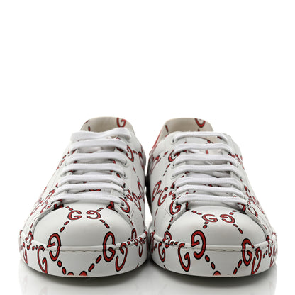 Gucci Calfskin GucciGhost Print Mens Ace Sneakers 7.5 White Hibiscus Red 2 of 9