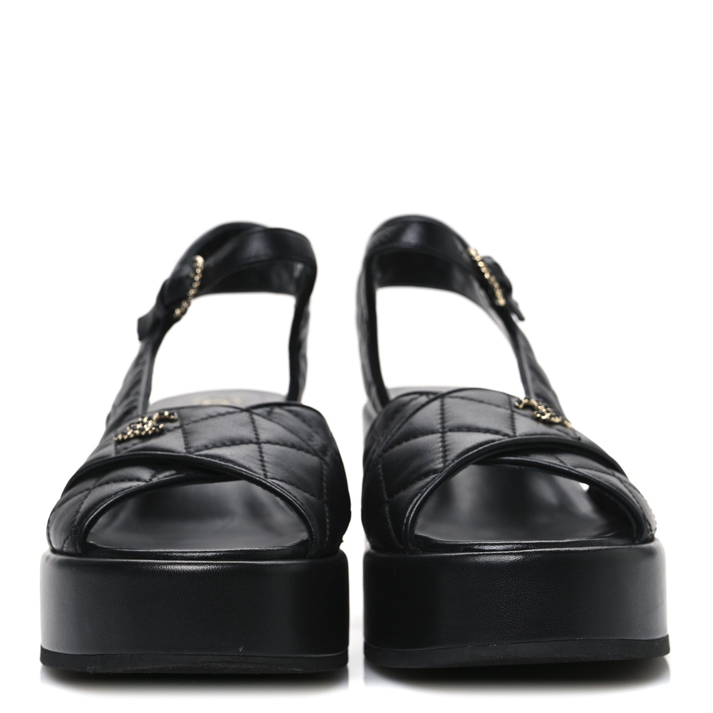 Lambskin Quilted CC Platform Sandals 39 Black