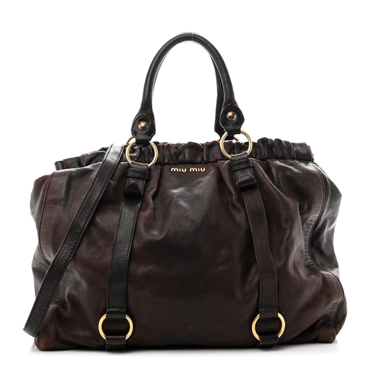 Miu Miu Vitello Lux Gathered Tote Brown 1 of 13