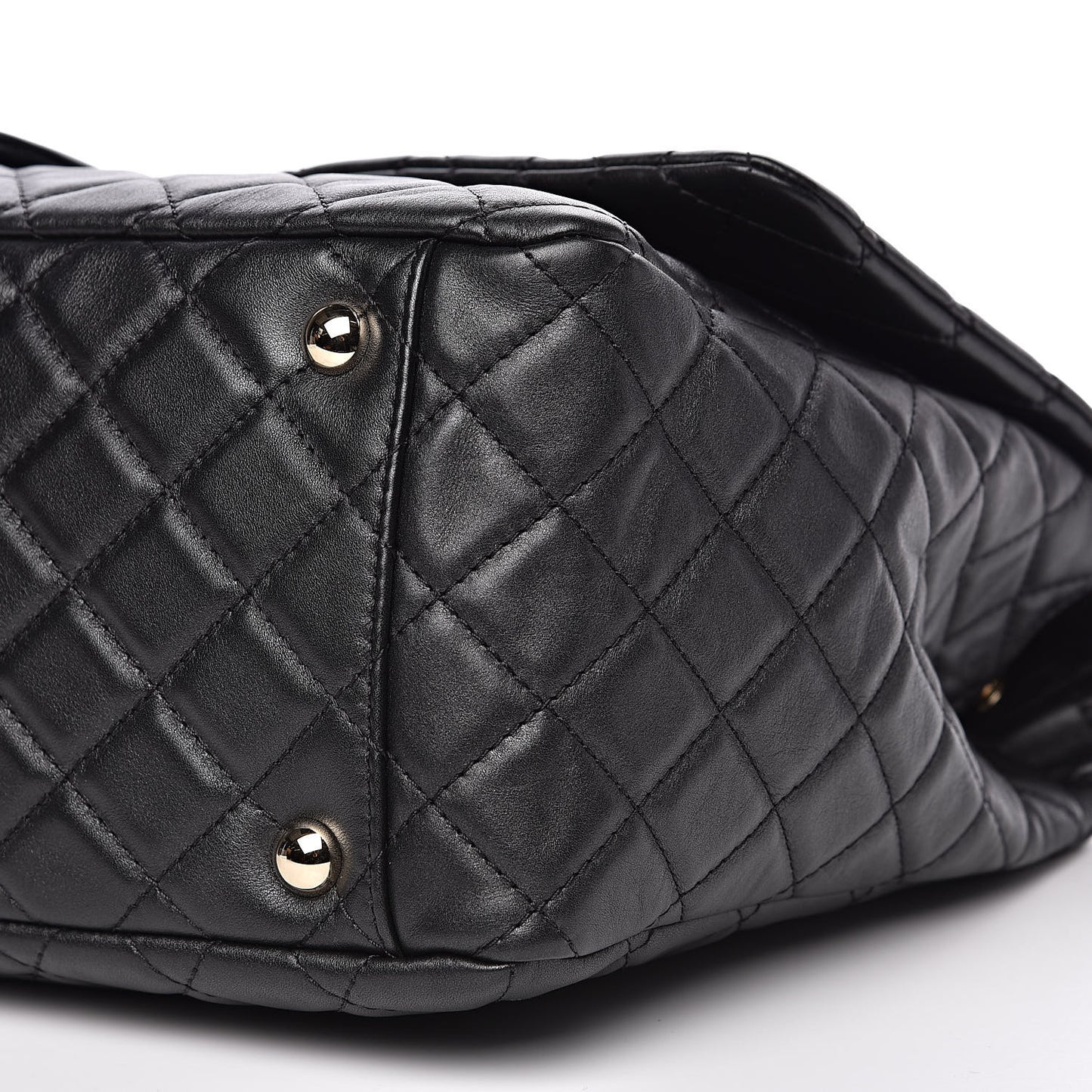 Metallized Calfskin Quilted XXL Travel Flap Bag Black