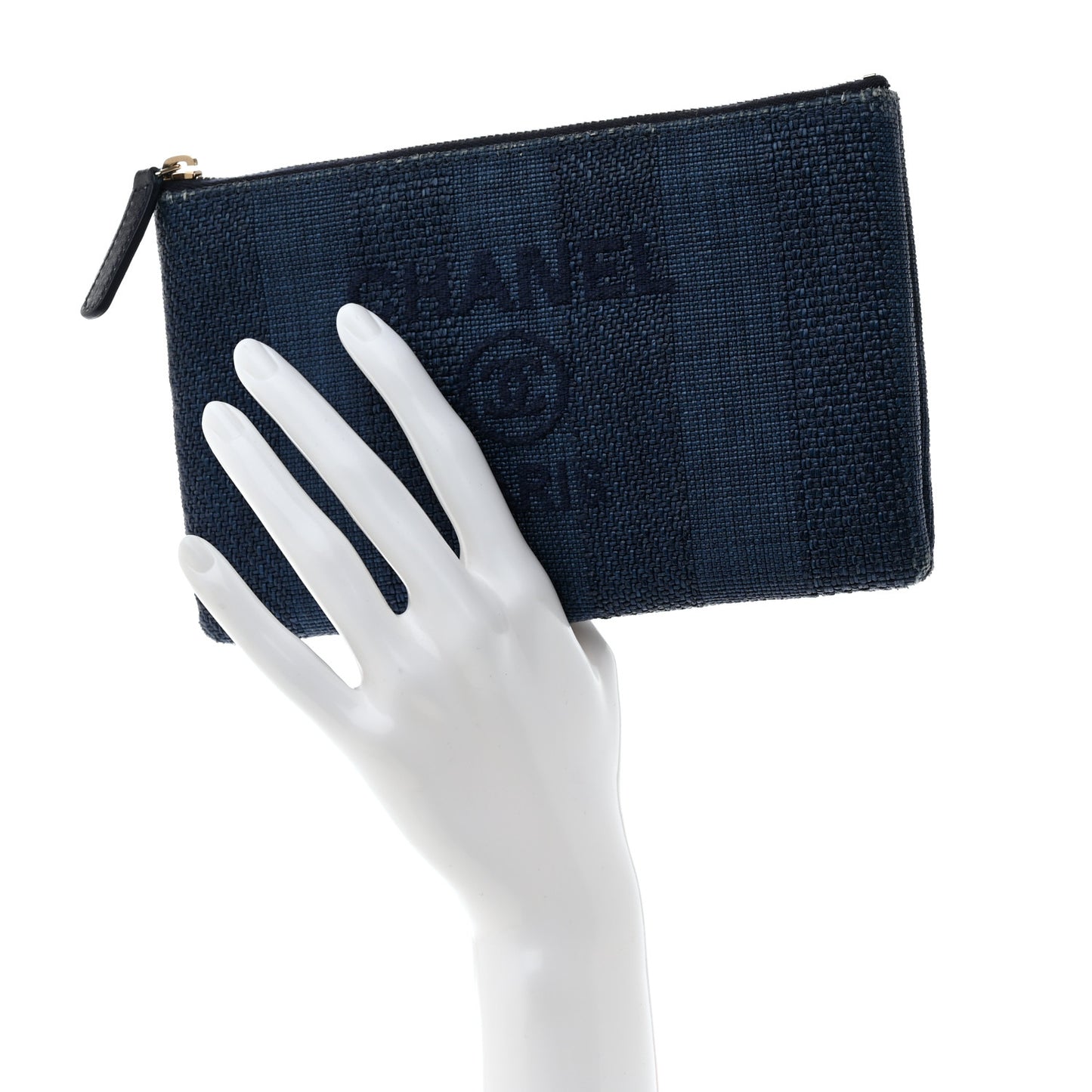 Woven Straw Raffia Deauville Cosmetic Pouch Blue