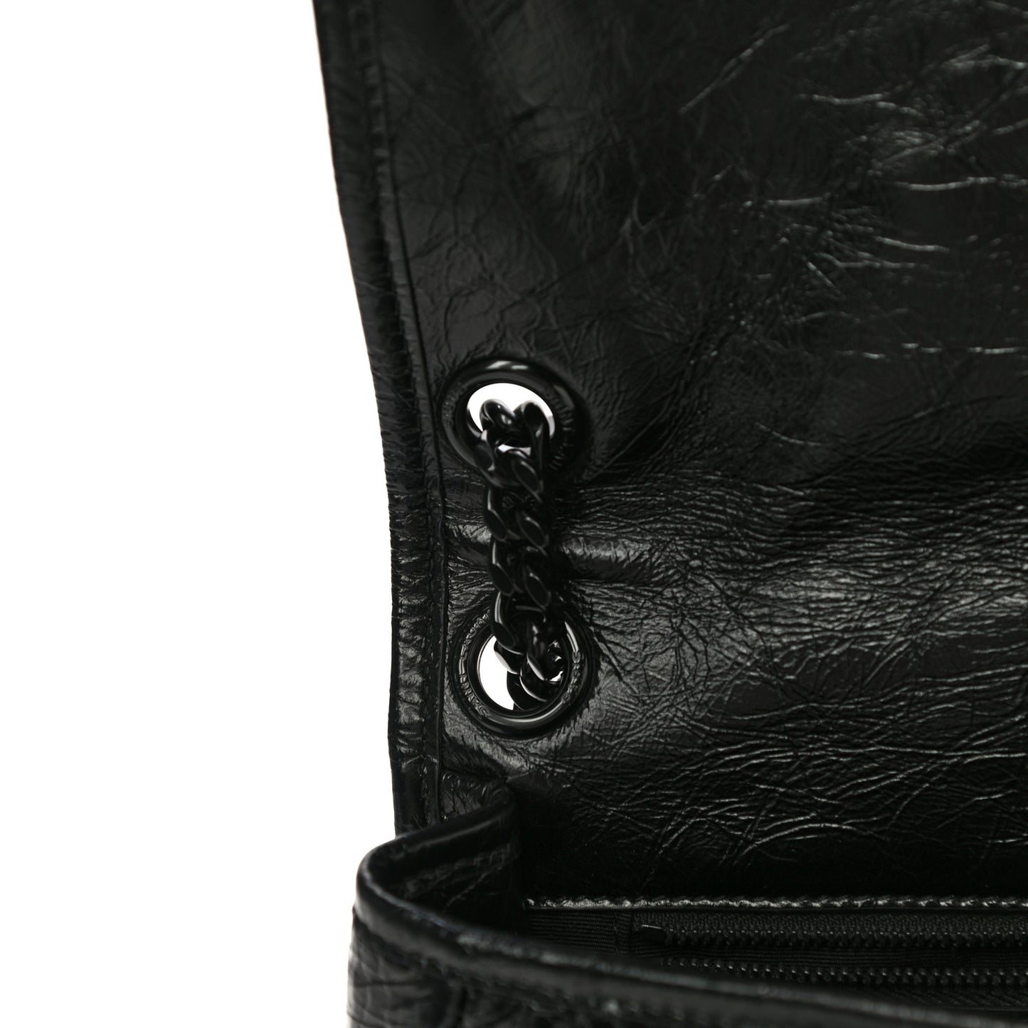 Crinkled Calfskin Matelasse Monogram Medium Niki Chain Satchel Black