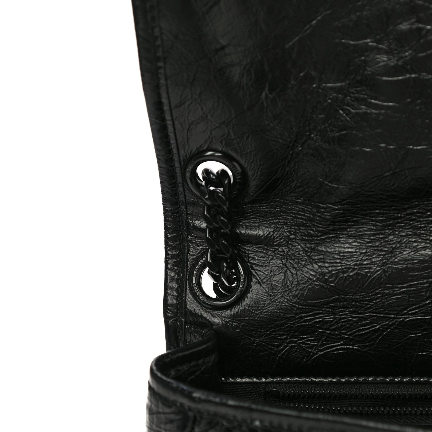 Saint Laurent Crinkled Calfskin Matelasse Monogram Medium Niki Chain Satchel Black 12 of 13
