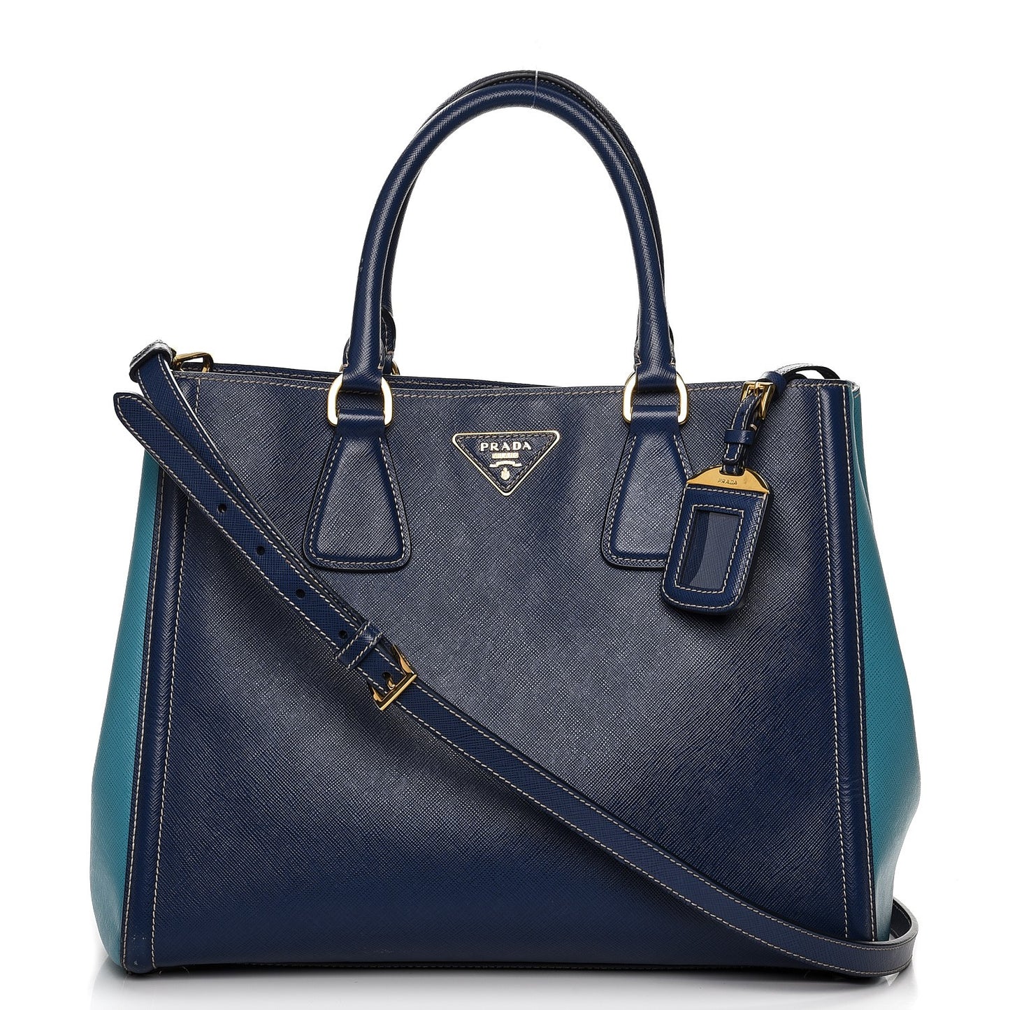 Saffiano Lux Medium Bi-Color Tote Bluette Turchese