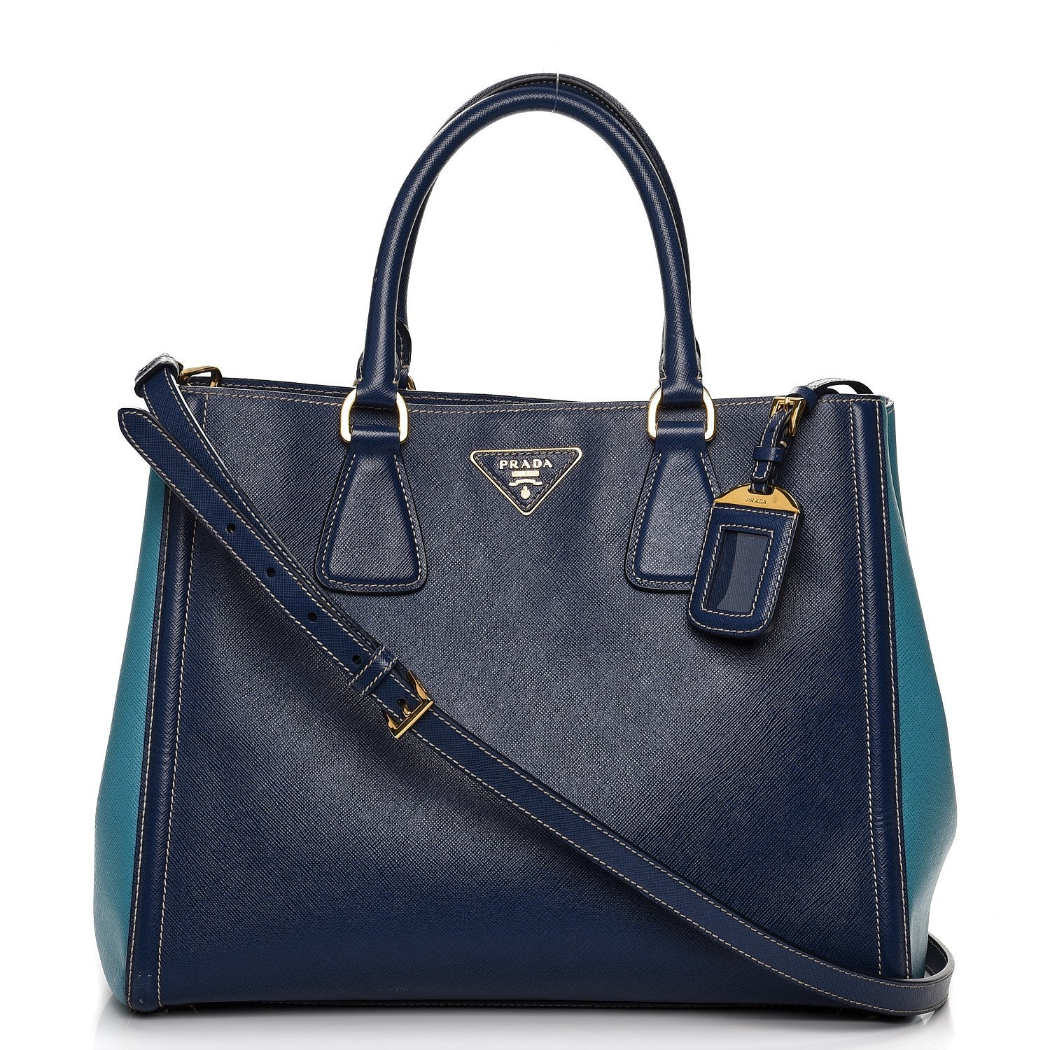 Prada Saffiano Lux Medium Bi-Color Tote Bluette Turchese 1 of 11
