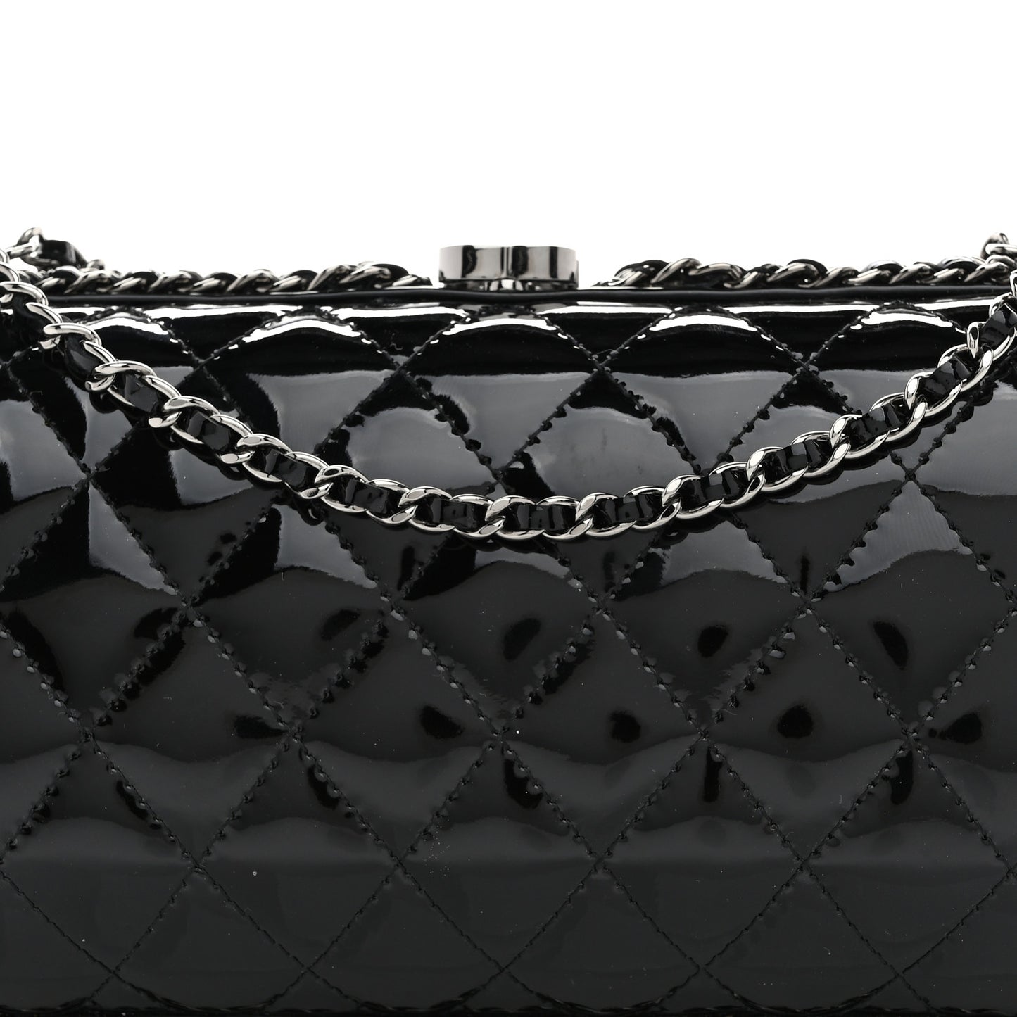 Patent Quilted Chain Around Clutch Black
