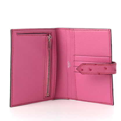 Hermes Ostrich Bearn Compact Wallet Fuchsia 5 of 10