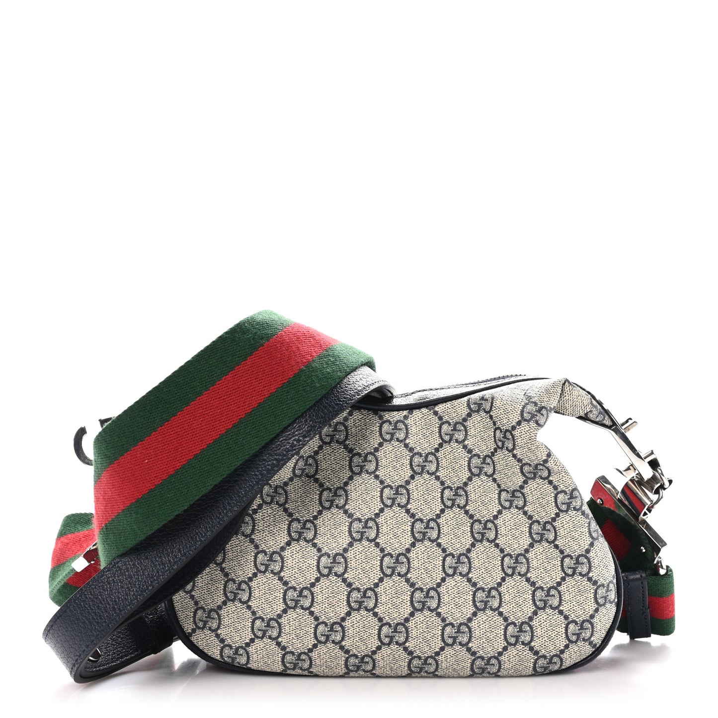 GG Supreme Monogram Textured Calfskin Web Small Attache Shoulder Bag Beige Blue