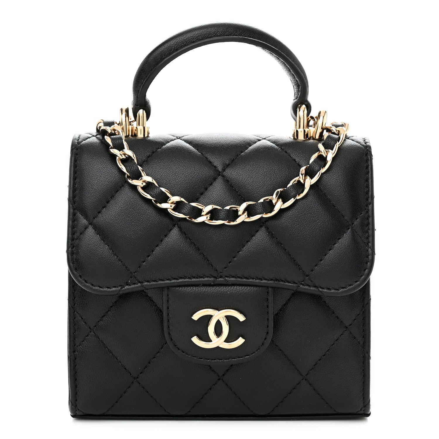 Chanel Lambskin Quilted Top Handle Flap Clutch With Chain Black 1 of 14