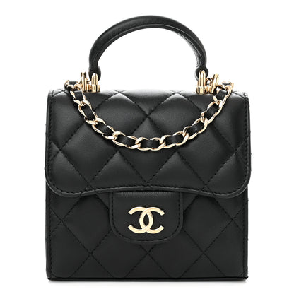 Chanel Lambskin Quilted Top Handle Flap Clutch With Chain Black 1 of 14