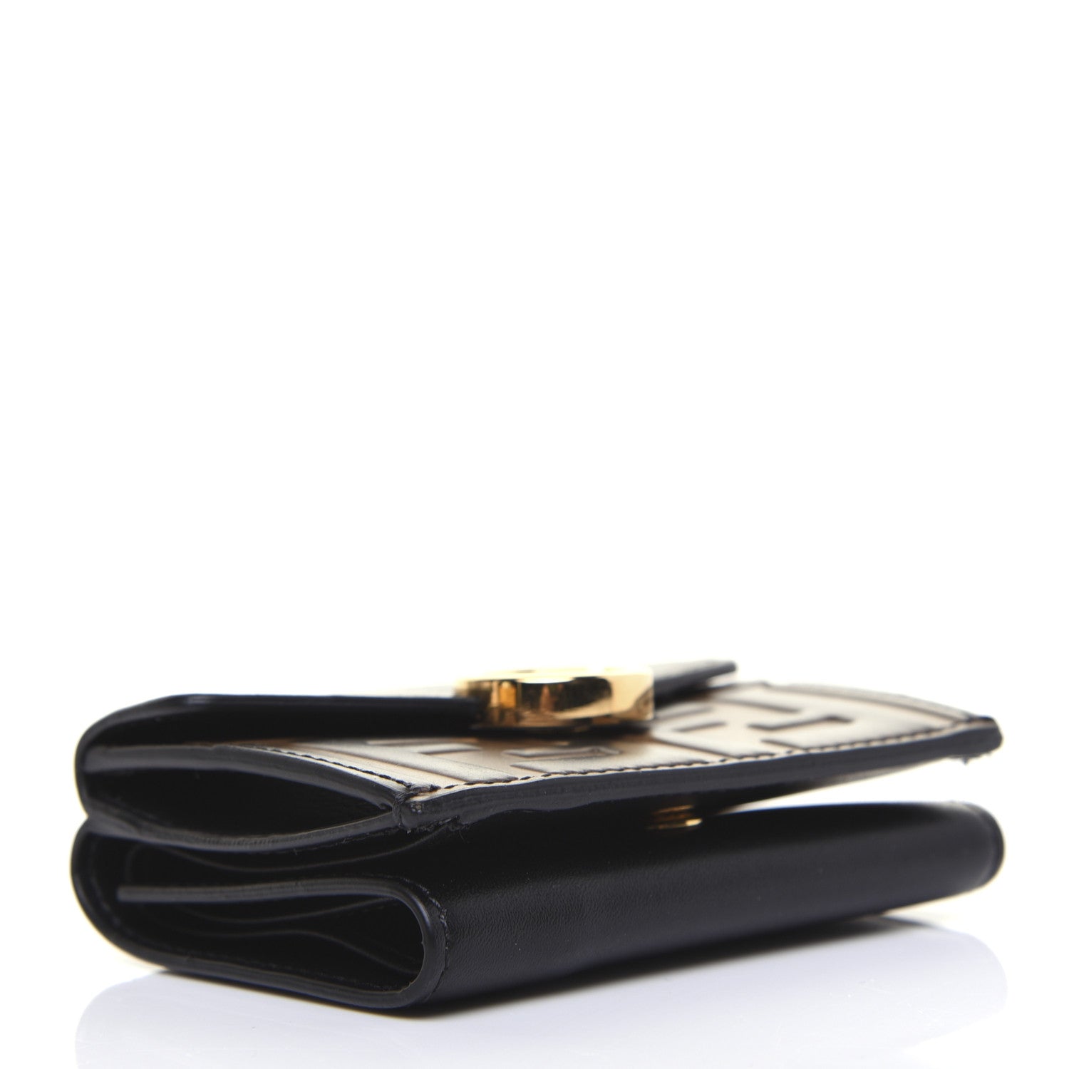Fendi Vitello Liberty F is Fendi Bi-Color FF 1974 Embossed Micro Tri-Fold Envelope Wallet Maya Black 4 of 13
