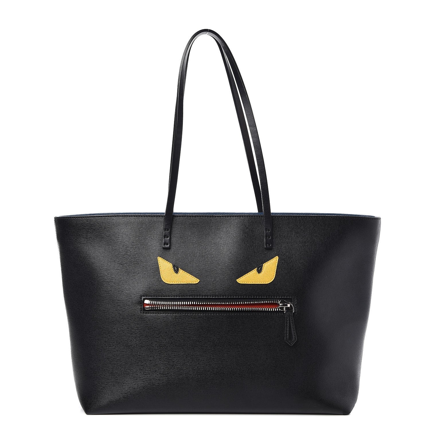 Fendi Vitello Elite Cuoio Monster Buggies Medium Roll Tote Black Multicolor Blue Cobalto 1 of 8