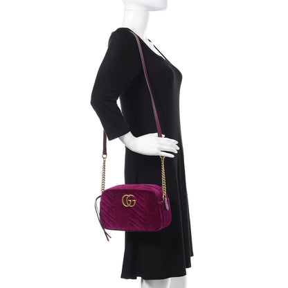 Gucci Velvet Matelasse Small GG Marmont Chain Shoulder Bag Fuchsia Violet Cyclamen 2 of 9