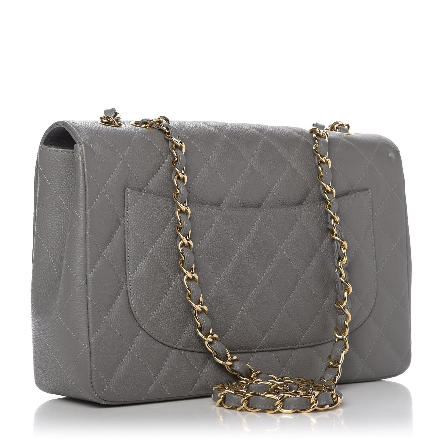 Caviar Quilted Jumbo Single Flap Grey
