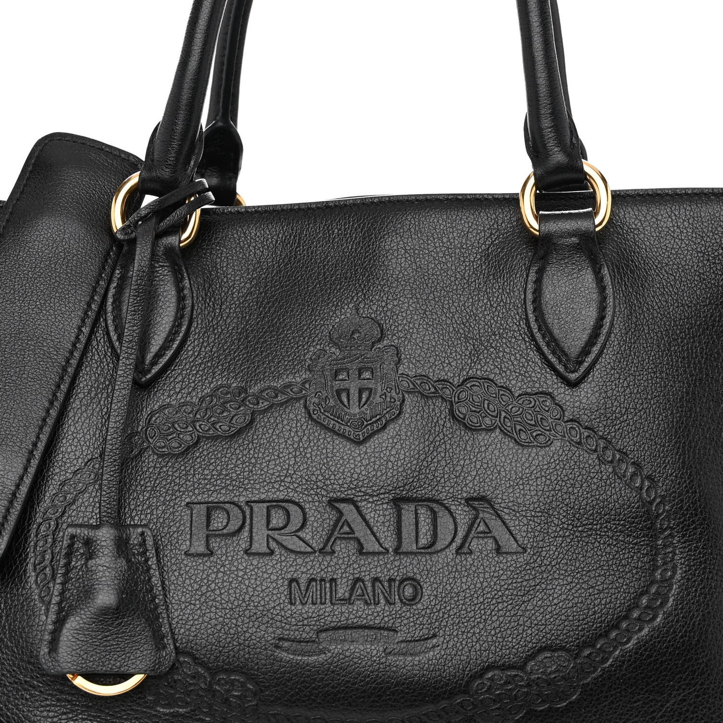 Glace Calfskin Embossed Logo Tote Black