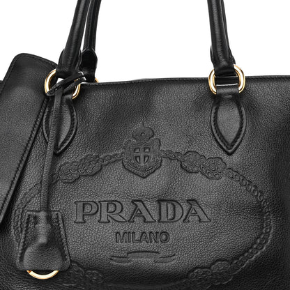 Prada Glace Calfskin Embossed Logo Tote Black 8 of 11