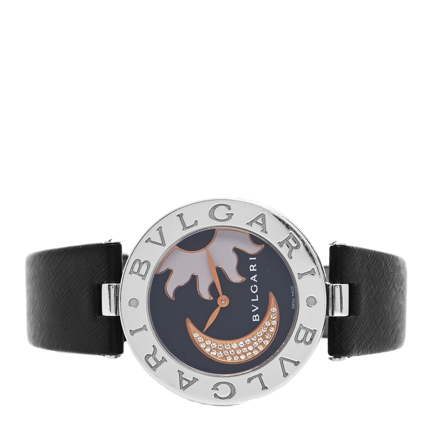 Bulgari Stainless Steel Calfskin Diamond 35mm B.Zero1 Sun & Moon Quartz Watch Black 2 of 4