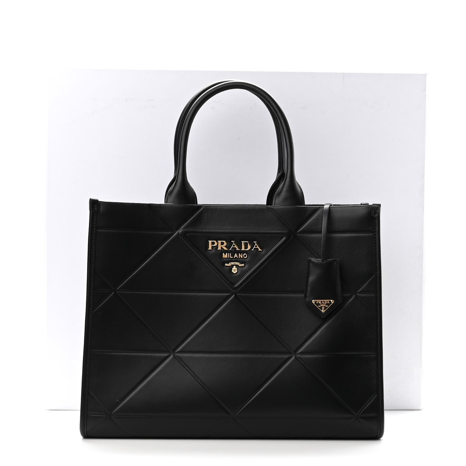 Prada Soft Calfskin Triangolo Symbole Embossed Medium Tote Black 10 of 10