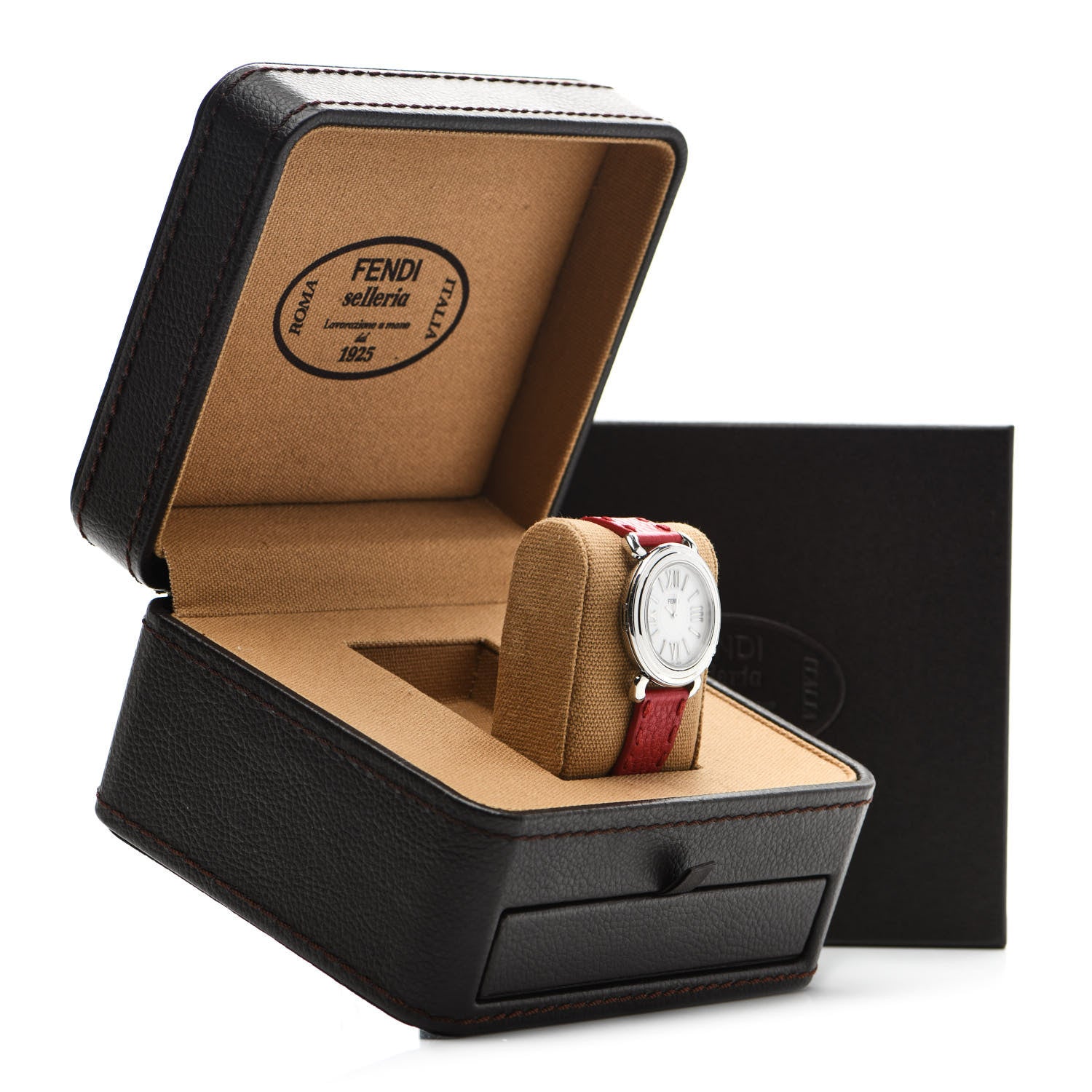 Fendi Stainless Steel Calfskin Mother of Pearl 37mm Selleria Quartz Watch Red 8 of 8