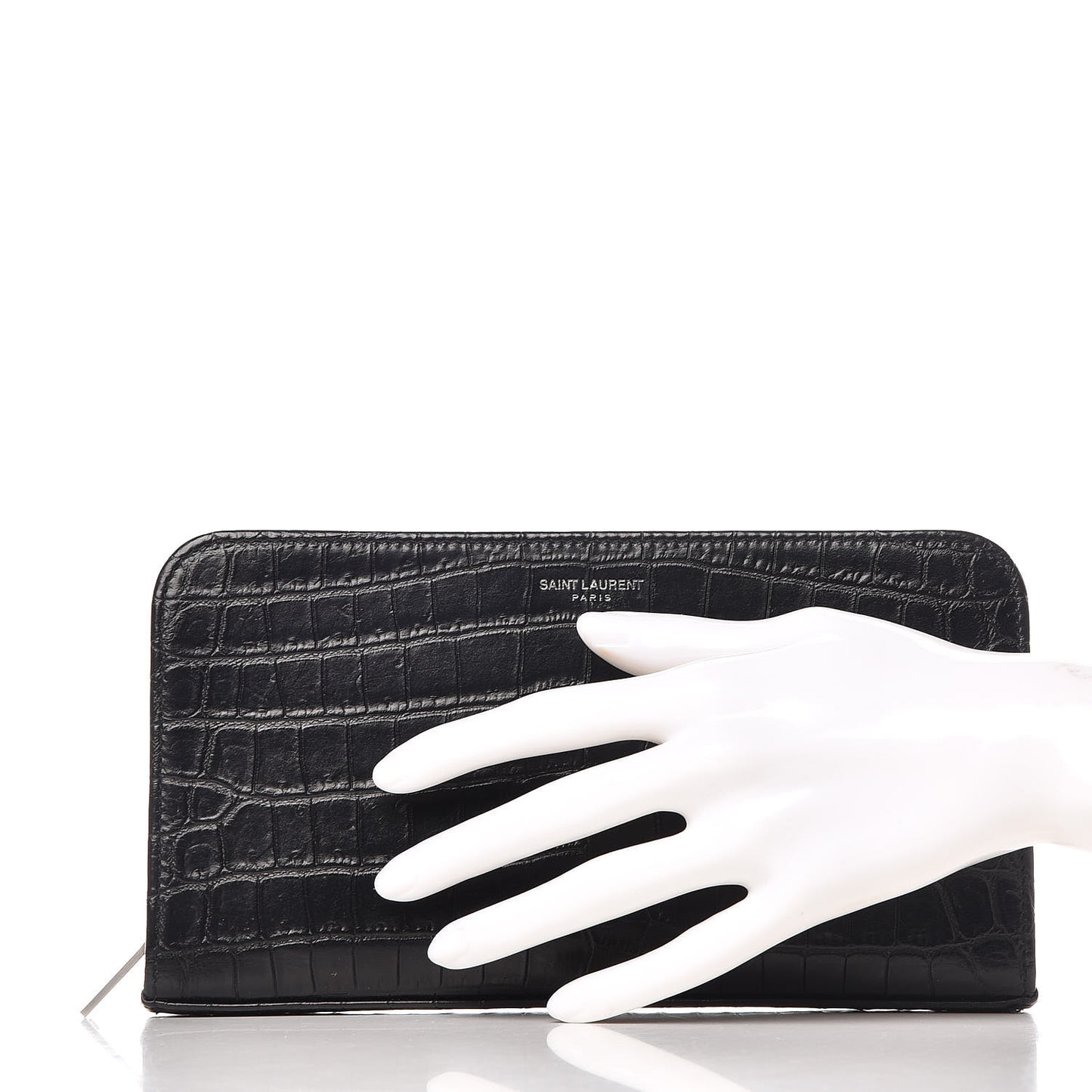 Calfskin Crocodile Embossed Mens Zip Around Continental Wallet Black
