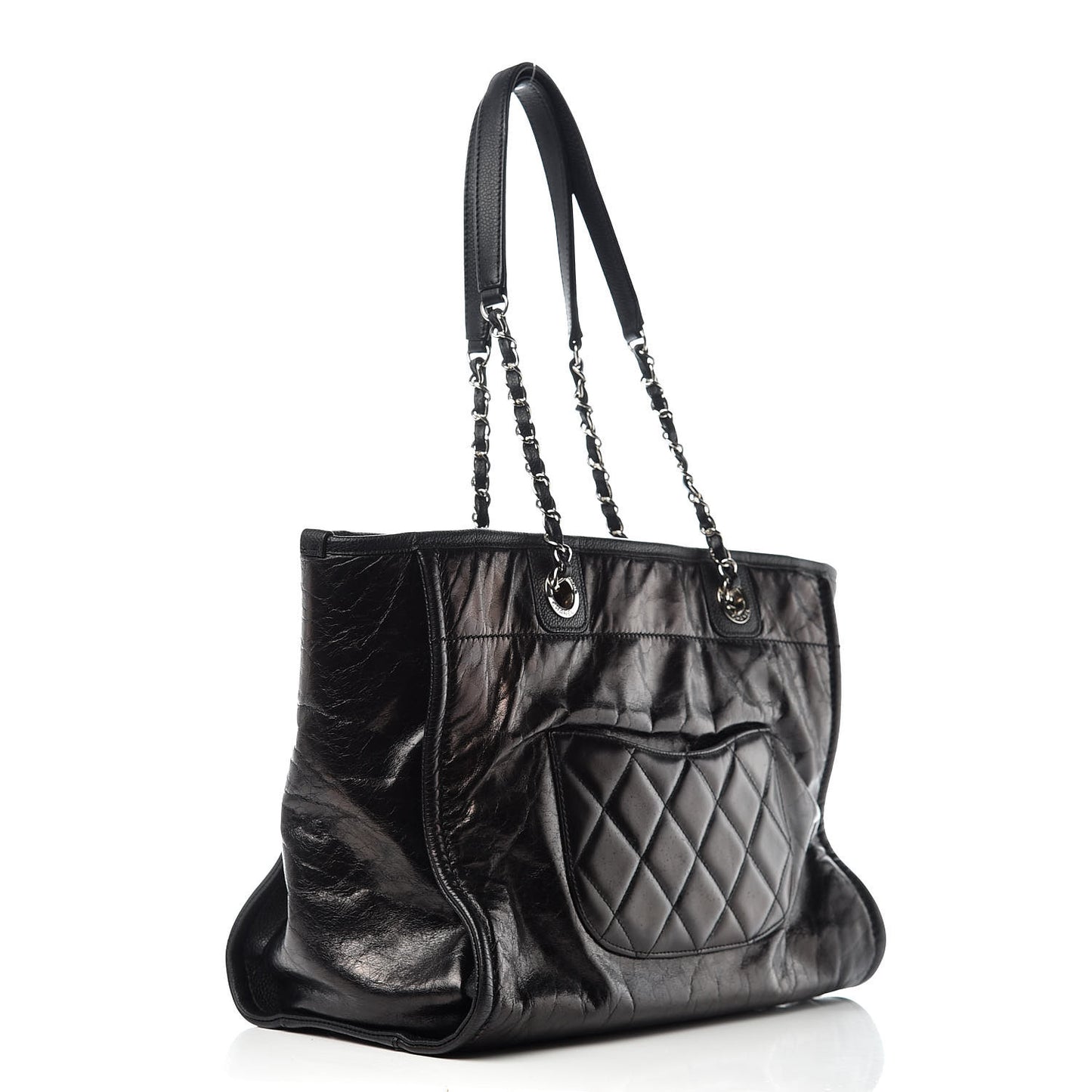 Glazed Calfskin Small Deauville Tote Black