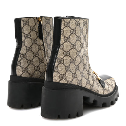 Gucci GG Supreme Monogram Magnum Calfskin Interlocking G Womens Lug Sole Ankle Boots 37 Beige Ebony Black 5 of 8