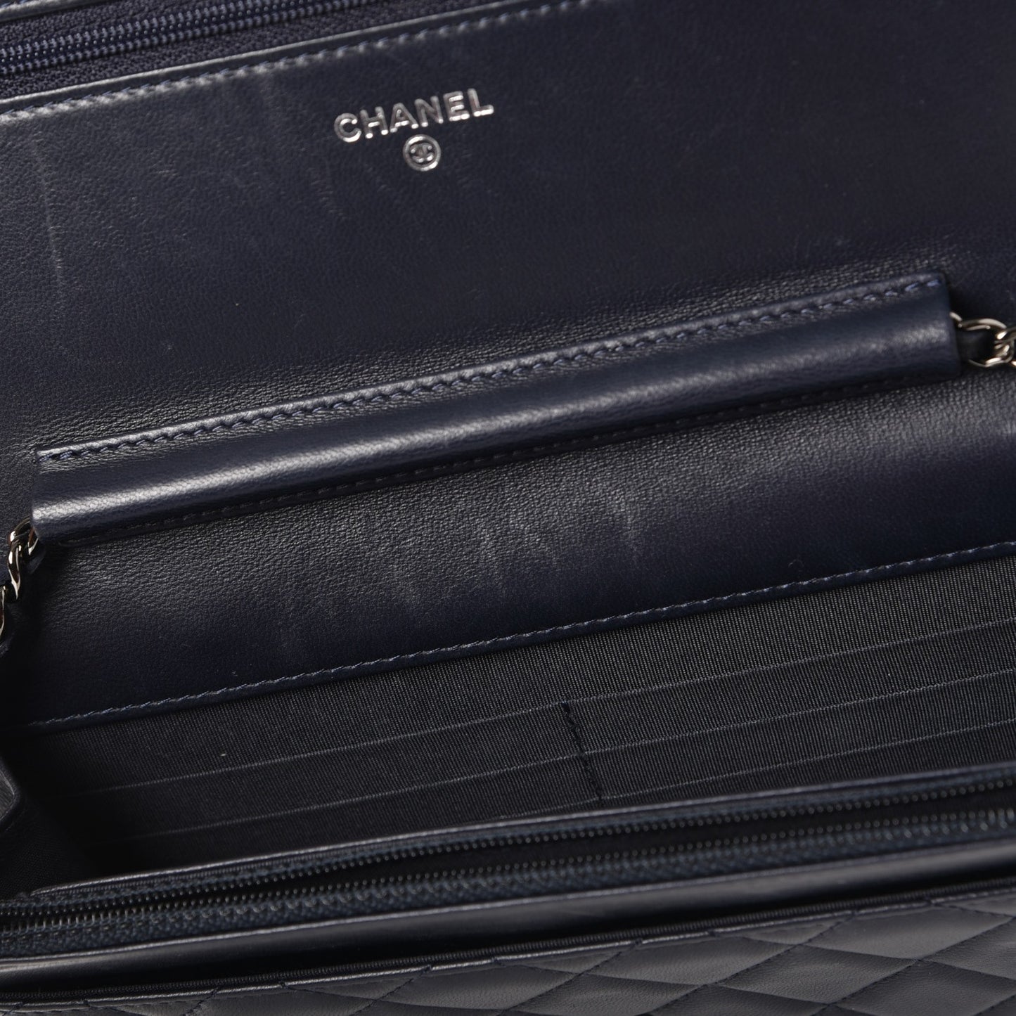Lambskin Quilted Boy Wallet On Chain WOC Navy Blue