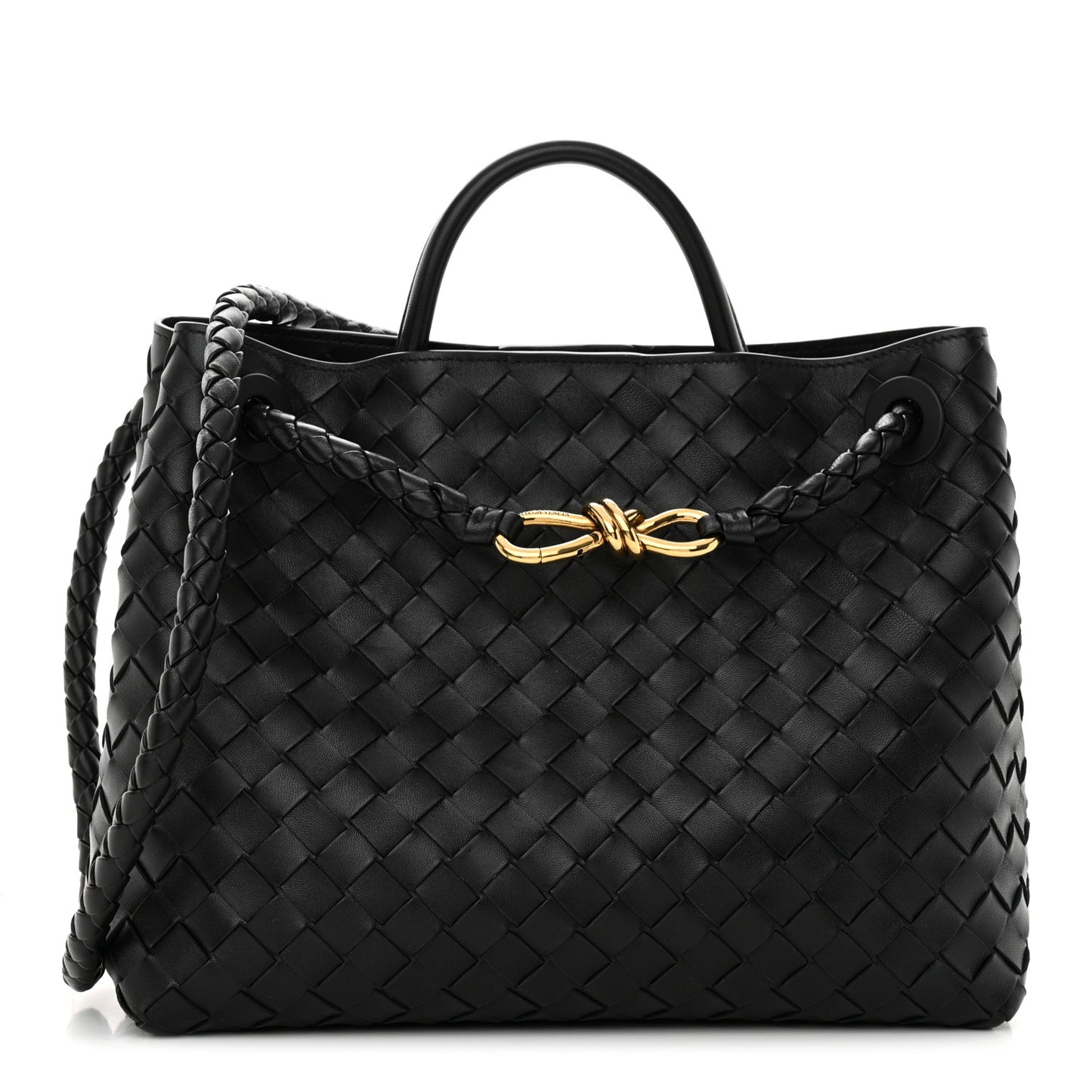 Nappa Intrecciato Medium Andiamo Shoulder Bag Black