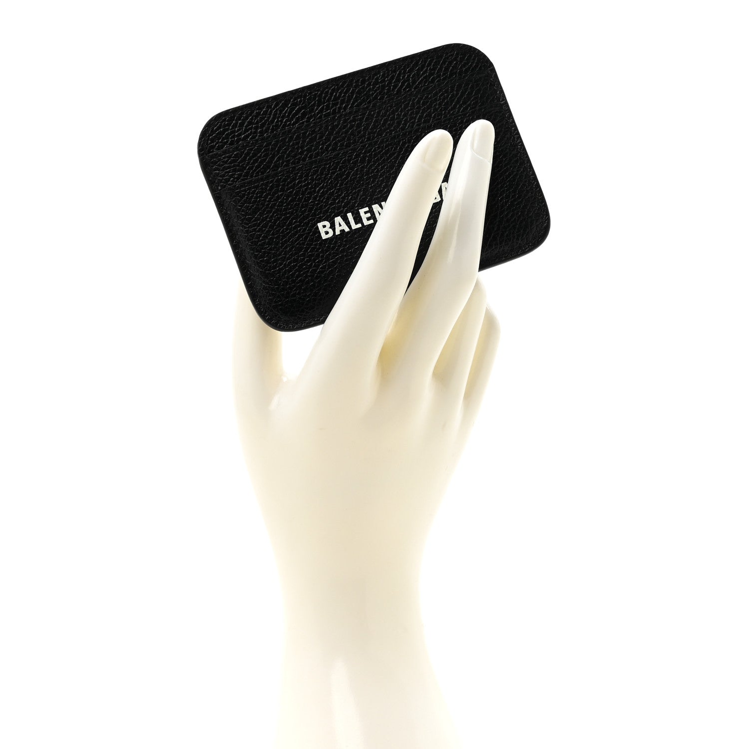 Balenciaga Grained Calfskin Logo Cash Rounded Card Holder Black White 2 of 9