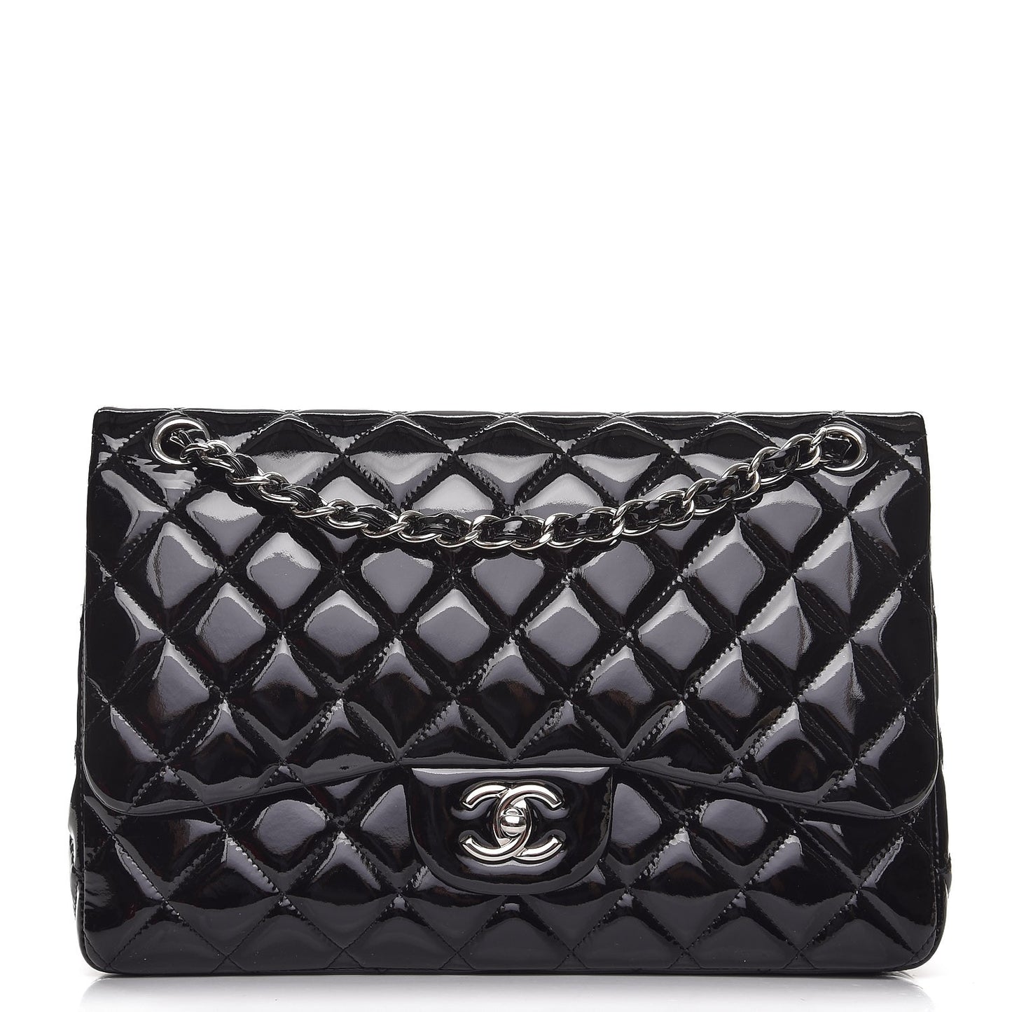 Patent Quilted Jumbo Double Flap Black