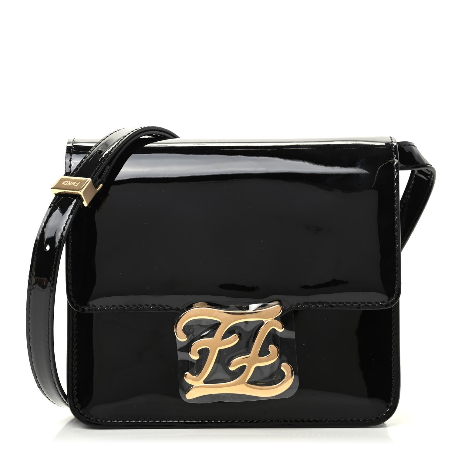 Fendi Vitello Vernice Mou Karligraphy Crossbody Bag Black 1 of 9