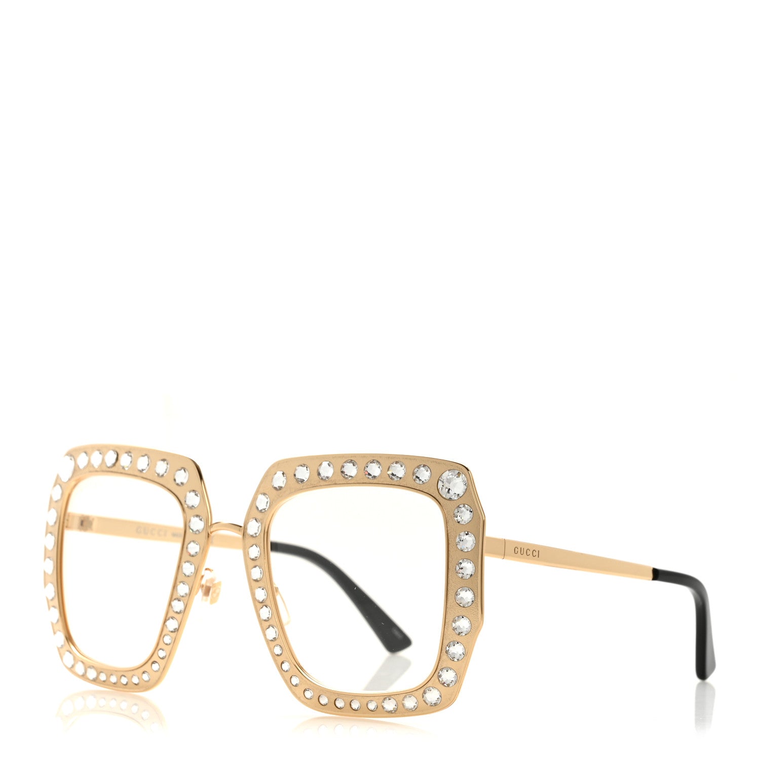 Gucci Metal Acetate Crystal Oversize GG0115S Eyeglasses Gold 1 of 10