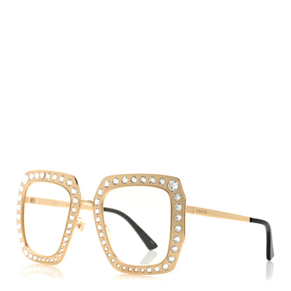 Gucci Metal Acetate Crystal Oversize GG0115S Eyeglasses Gold 1 of 10
