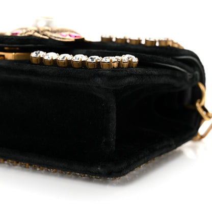 Gucci Velvet Crystal Mini Bee Broadway Shoulder Bag Black 10 of 11