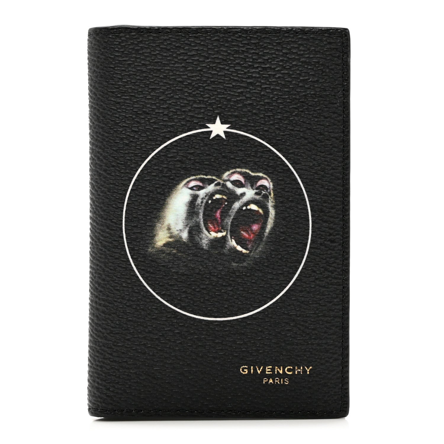 Givenchy Textured Coated Canvas Monkey Brother Print Folding Card Holder Black 1 of 6