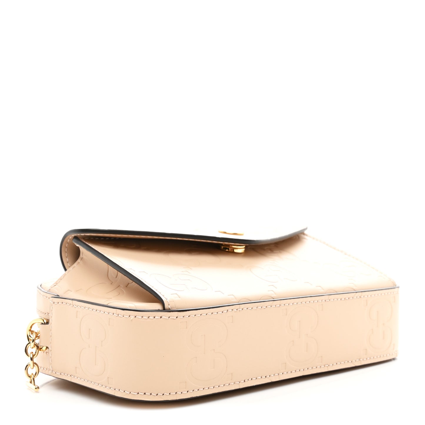 Calfskin GG Super Mini Debossed Chain Wallet Light Beige