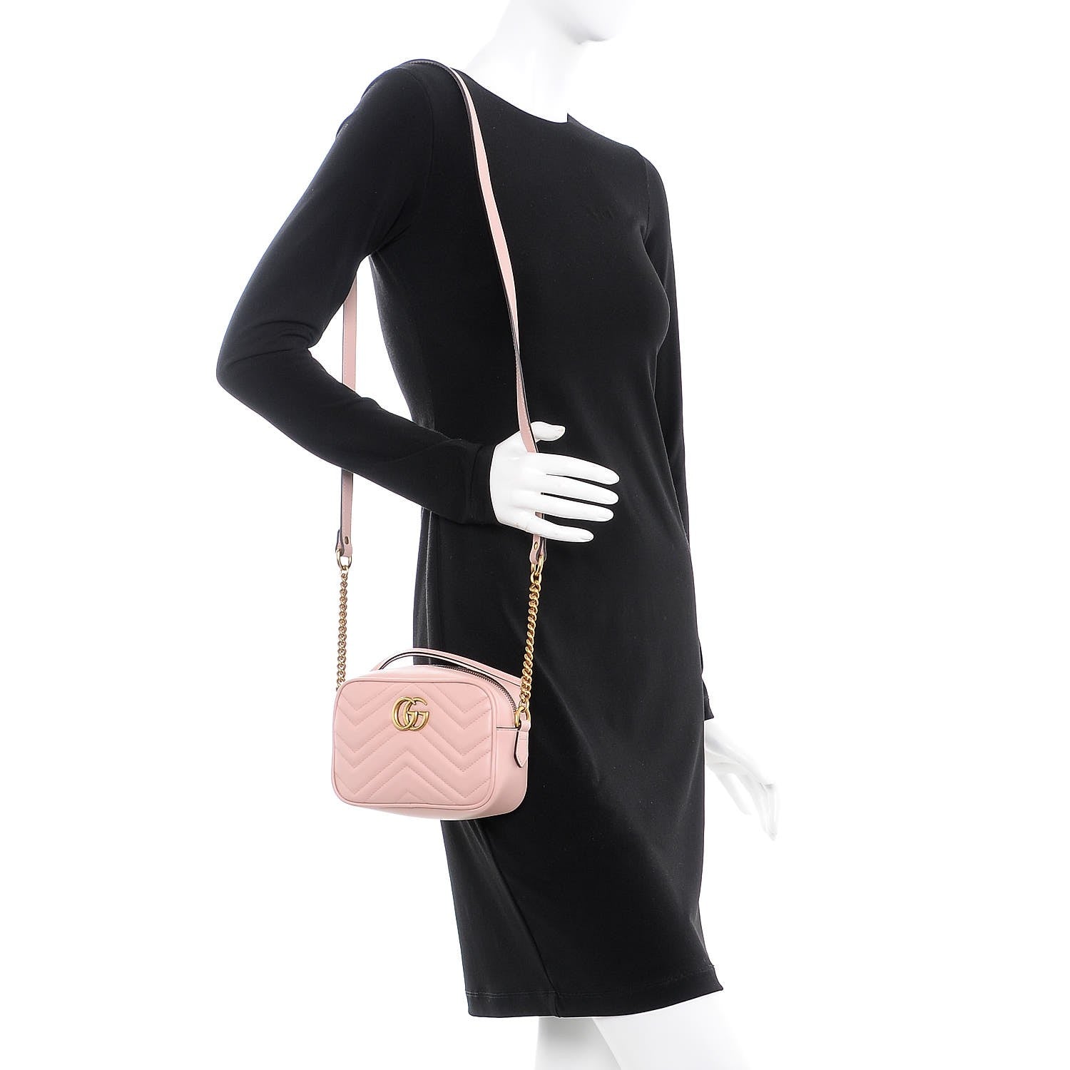 Gucci Calfskin Matelasse Mini GG Marmont Chain Shoulder Bag Perfect Pink 2 of 8